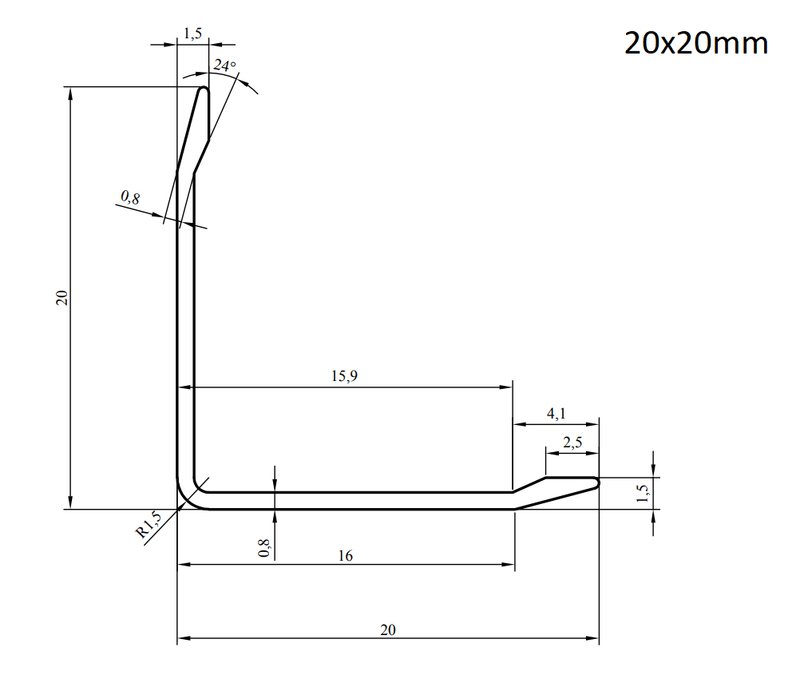 Aluminium Corner Protection Profile 20x20mm