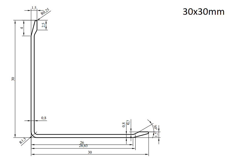 Aluminium Corner Protection Profile 30x30mm