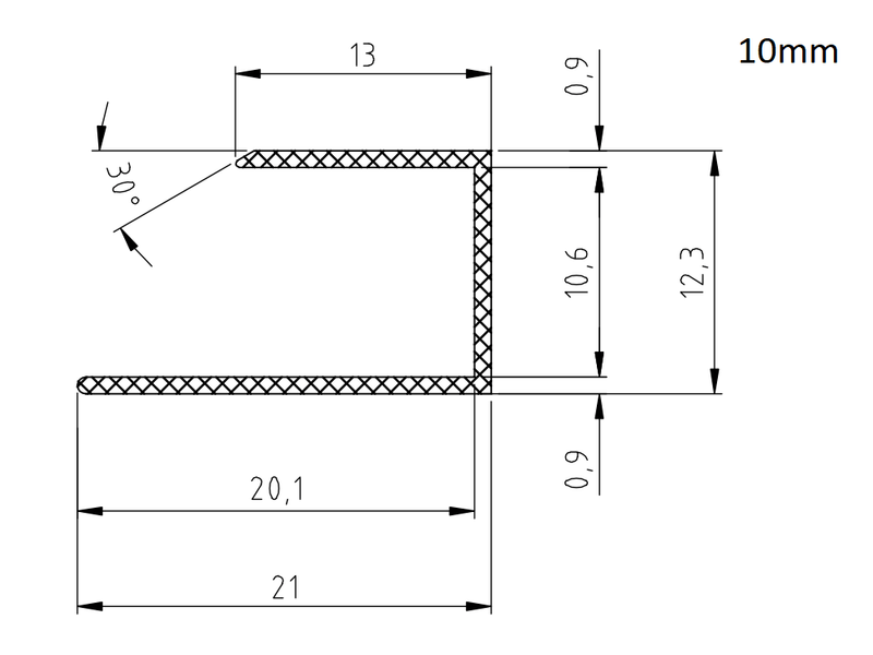 Aluminium Laminate Finishing Profile 10mm