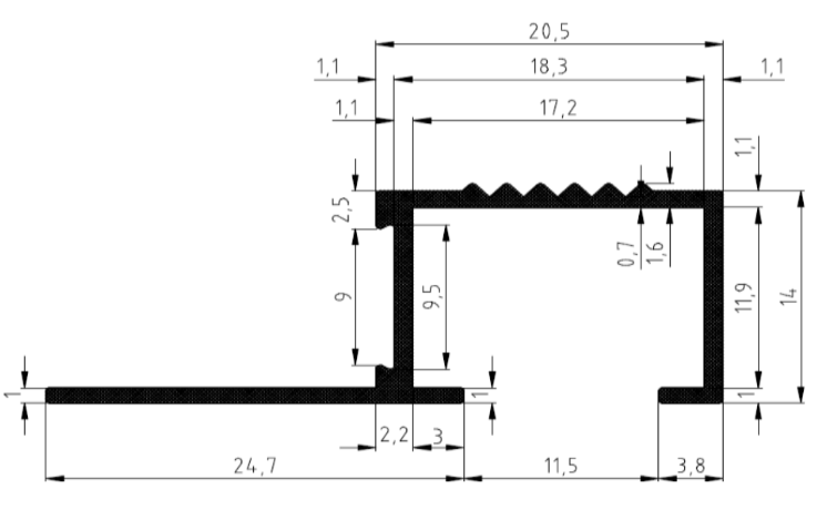 Aluminium Stair Nosing Profile 12mm