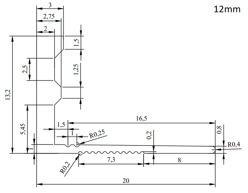 Aluminium Straight Edge Tile Trim Profile 12mm 